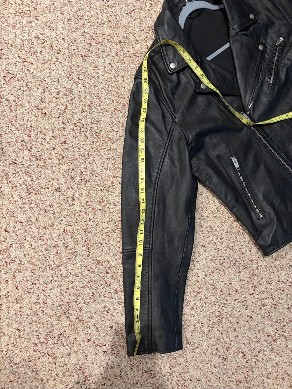 ZARA Black Leather Bomber-Style Biker Jacket - Picture 3 of 5